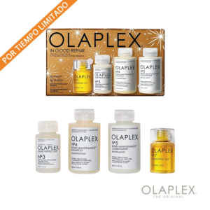 Olaplex In Good Repair Kit, repara roturas en 3 minutos con No.3, No.4, No.5 y No.7. Tecnología Bond BuildingTM para regenerar todo tipo de cabellos dañados.