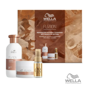 Pack Wella Fusion Premium Care edición 2024, set profesional para regalar que incluye una rutina de 3 productos, ideal para cabellos dañados y debilitados.