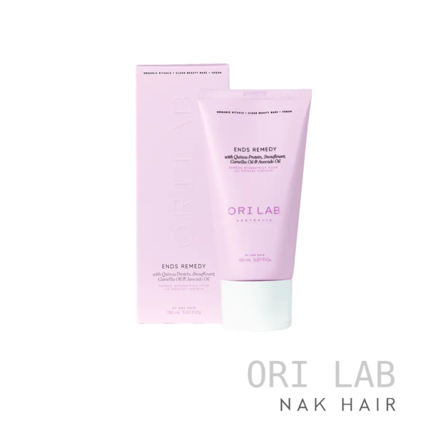 Ori Lab Ends Remedy, crema hidratante sin aclarado para suavizar, desenredar e hidratar y proporcionar protección contra el calor y los rayos UV.