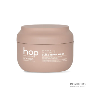 ntibello Hop Ultra Repair Mask, mascarilla ultra reparadora para cabellos secos y/o dañados. Reconstruye y refuerza el cabello desde el interior.
