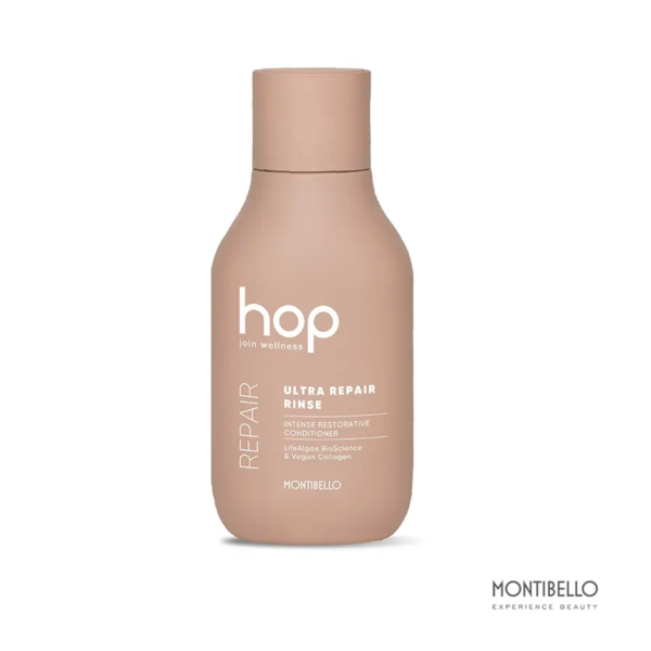 Montibello Hop Ultra Repair Rinse, acondicionador ultra reparador para cabellos secos y/o dañados. Repara y refuerza el cabello, sella la cutícula y aporta brillo.