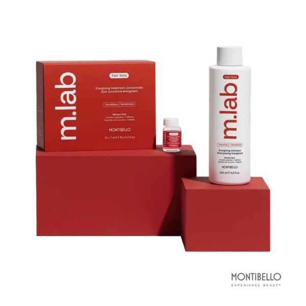 Montibello m.lab Energising Hereditary, aumenta la densidad capilar y previene el envejecimiento prematuro en la caída de origen hereditario o progresivo.
