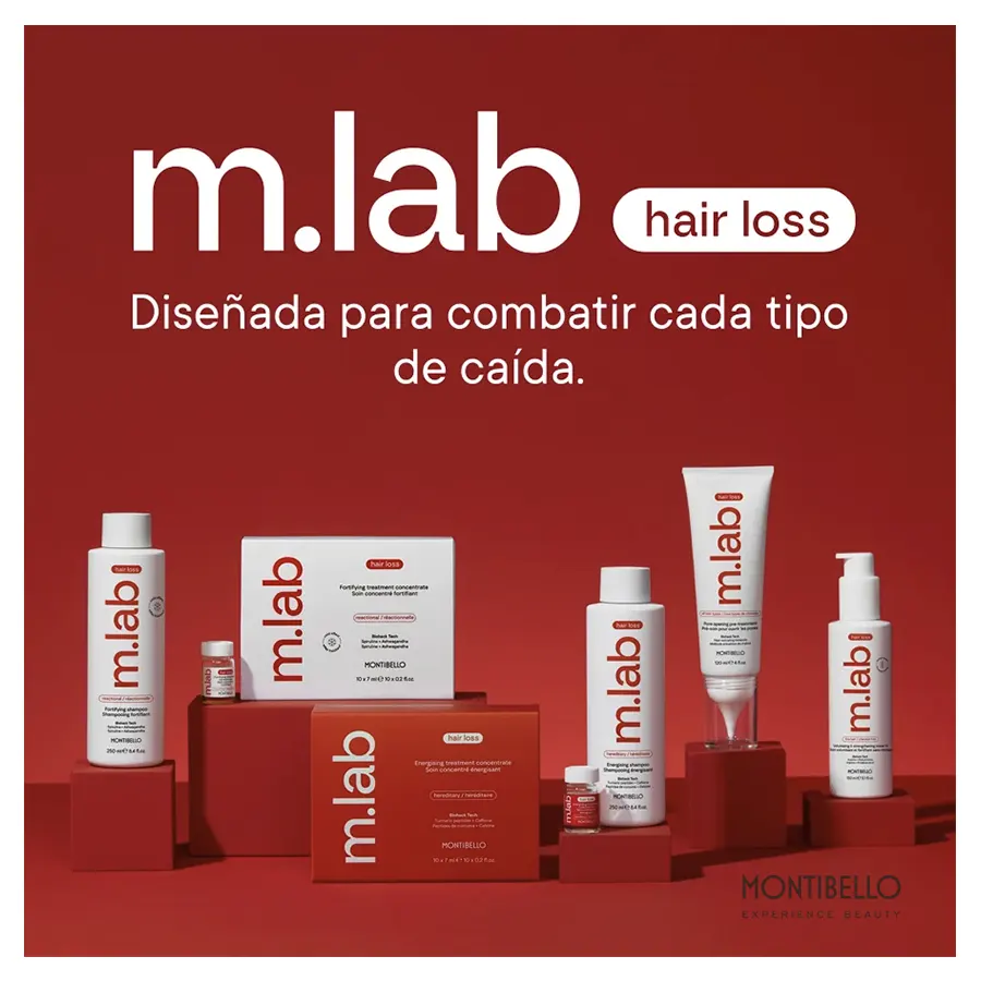 Montibello m.lab tratamientos de última generación con tecnología Biohack Tech que combaten la caída del cabello.