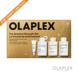 Olaplex The Greatest Strenght Set 2025, Rutina con tecnología Bond Building para reparar el daño molecular, dejando el cabello 3 veces más fuerte y saludable.