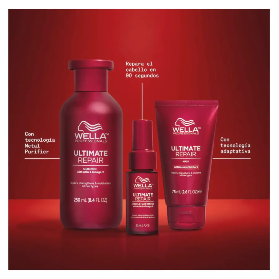 Wella Ultimate Repair Pack Trio 2025, set regalo diseñado para proporcionar al cabello dañado una reparación definitiva y un cabello sano, brillante y suave.