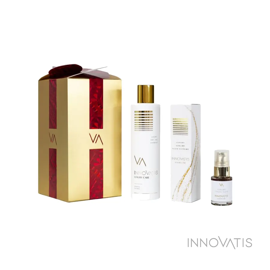 Kit Navidad Innovatis Luxury Sublime Extreme, el aliado un acabado impecable, con brillo de lujo y sensación de cabello tratado en salón profesional.