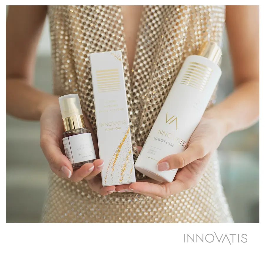 Kit Navidad Innovatis Luxury Sublime Extreme, el aliado un acabado impecable, con brillo de lujo y sensación de cabello tratado en salón profesional.